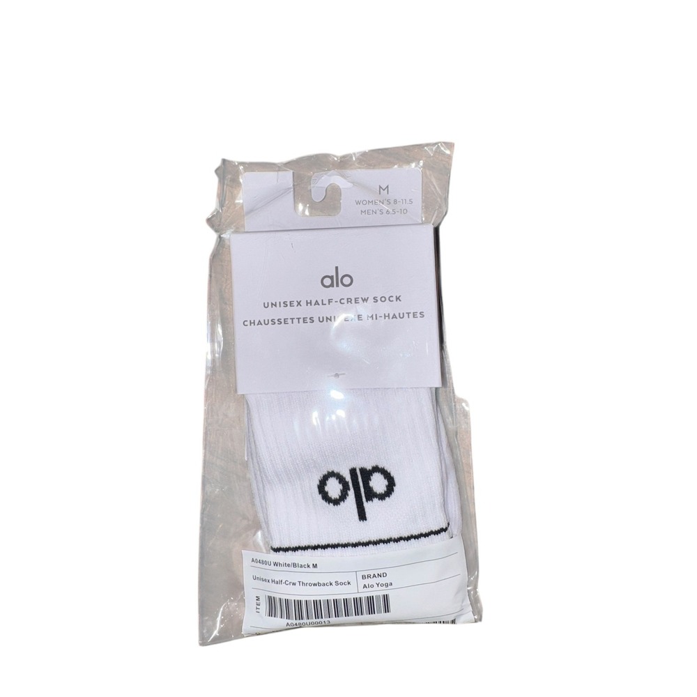 NWT | Alo Yoga Unisex Half Crew Throwback‎ Socks White Black Size M